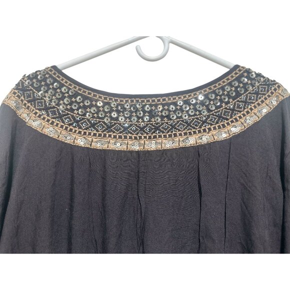 Miss June Paris Sequin Tunic Mini Dress S-XL Black Boho Y2K Embellished Smocke - Picture 14 of 16